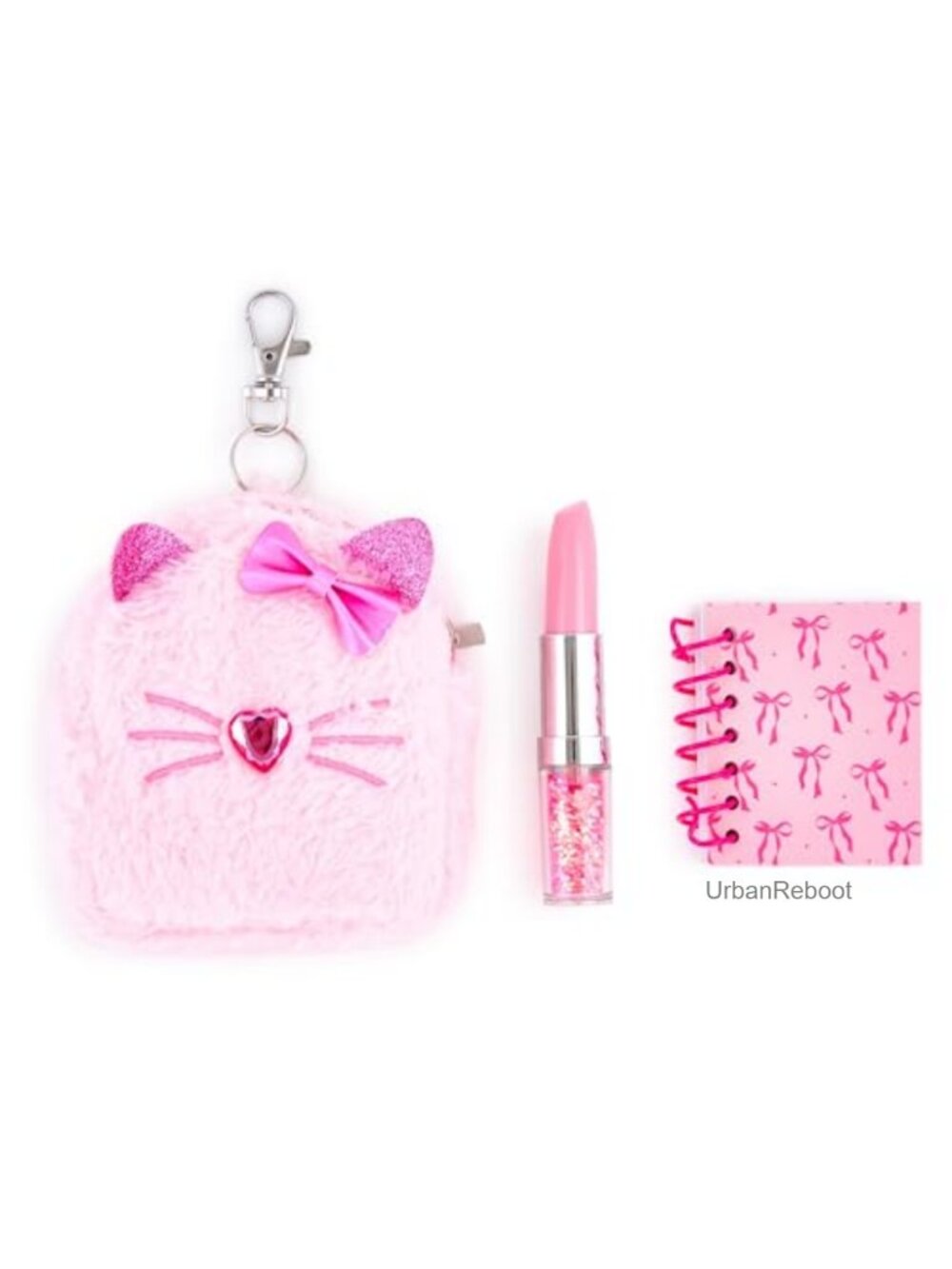 Cat Keychain Charm Backpack Clip with Mini Notebook Gel Pen for Kids Tweens